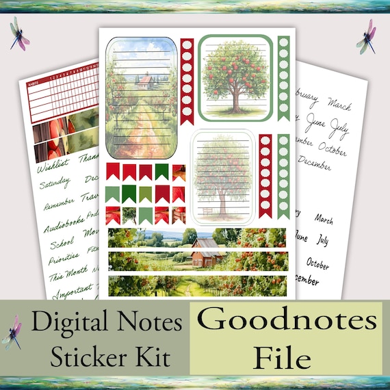 Digital Note Stickers for Goodnotes – Apple Orchard Theme | Cute & Functional for Note-Taking, Planning
