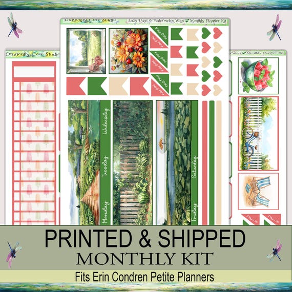 Erin Condren Petite Monthly Planner Stickers Kit | Lazy Days & Watermelon Ways | Printed, Shipped