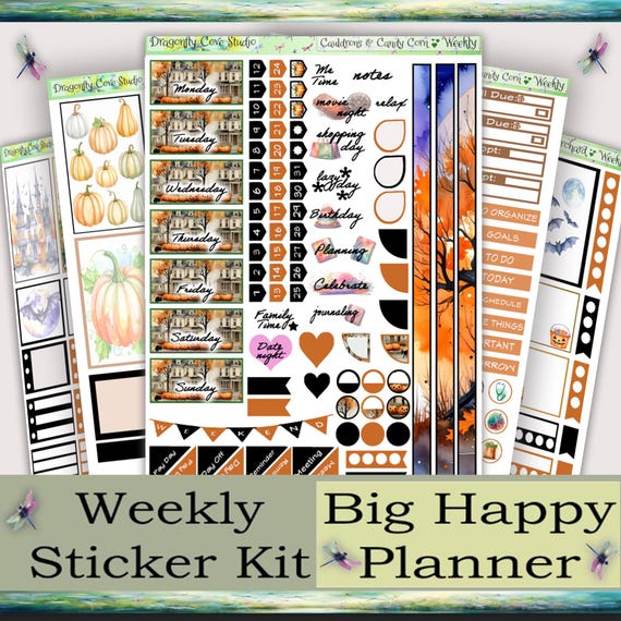Big Happy Planner Weekly Printable Stickers Kit – Cauldrons & Candy Corn | Silhouette + Cricut Cut Files + PDF for Hand Cutting