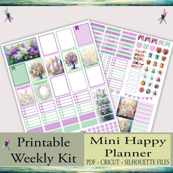 Mini Happy Planner Weekly Printable Stickers Kit | Springtime Joy: Easter Edition| PDF, Silhouette & Cricut Cut Files