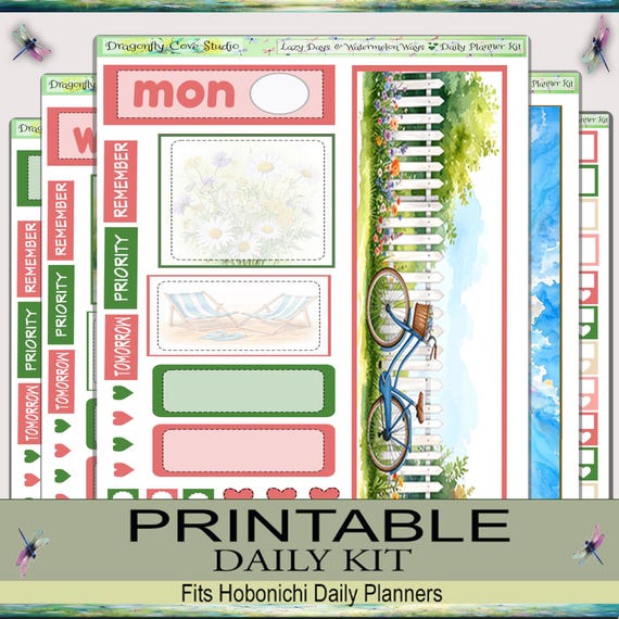 Hobonichi Cousin Daily Planner Printable Stickers Kit: Lazy Days & Watermelon Ways (PDF, Cricut, Silhouette)