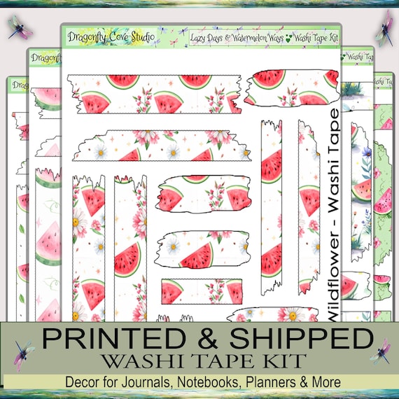 Washi Tape Stickers Kit | Cottagecore Lazy Days & Watermelon Ways | Printed, Shipped