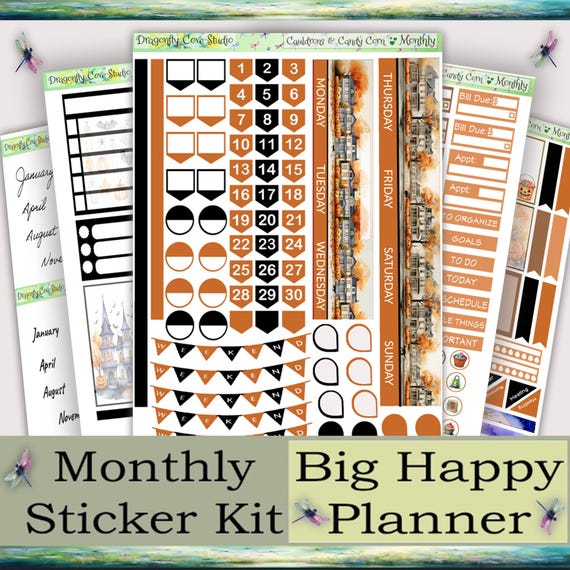 Big Happy Planner Monthly Printable Planner Stickers Kit – Cauldrons & Candy Corn | Silhouette + Cricut Cut Files + PDF for Hand Cutting