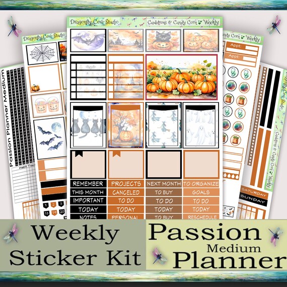 Passion Planner Medium | Weekly Kit | Printable Cauldrons & Candy Corn Stickers for Cricut, Silhouette, PDF Cutting