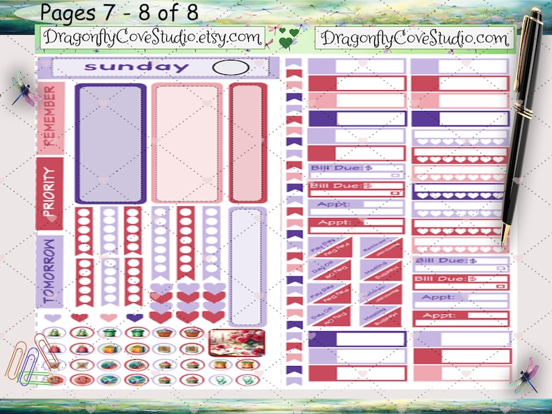 Hobonichi Techo Daily Planner Printable Stickers Kit: Love & Lavender ...