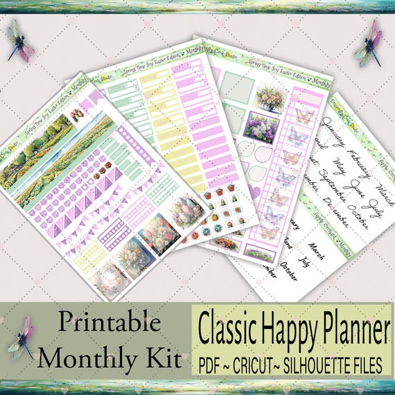 Classic Happy Planner Monthly - Printable Stickers Kit | Springtime Joy: Easter Edition | Silhouette & Cricut Cut Files + PDF