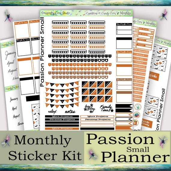 Passion Planner Small | Monthly Kit | Printable Cauldrons & Candy Corn Stickers for Cricut, Silhouette, PDF Cutting