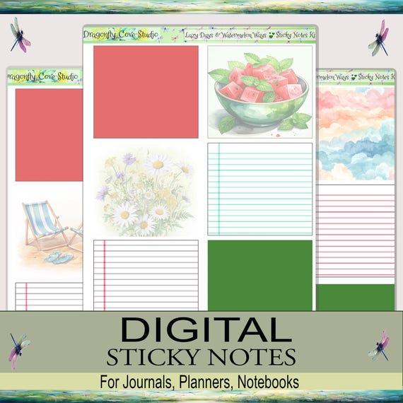 Sticky Notes | Sticker Kit | Digital | Cottagecore | Lazy Days & Watermelon Ways | Goodnotes, Notability