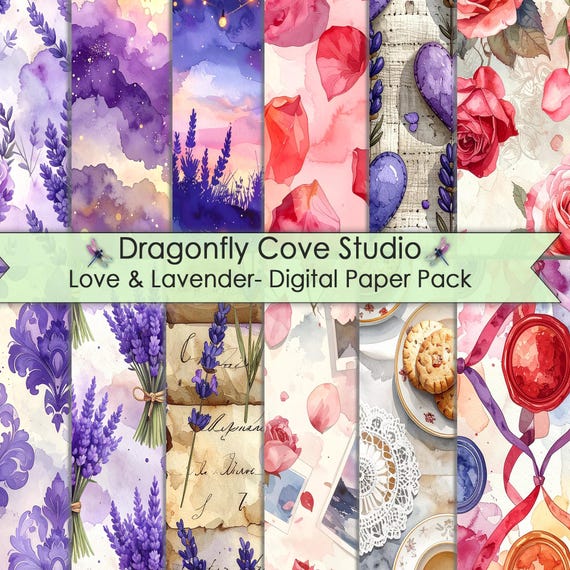 Digital Paper Pack – 6x6 Inch Love & Lavender PNG Backgrounds for Scrapbooking + Crafts
