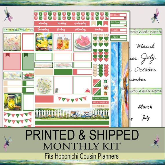 Hobonichi Cousin Monthly Planner Stickers Kit | Lazy Days & Watermelon Ways | Printed, Shipped
