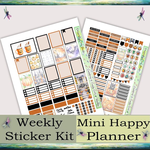 Mini Happy Planner Printable Stickers Weekly Kit - Cauldrons & Candy Corn: Silhouette, Cricut Cut Files and PDF for Hand Cutting