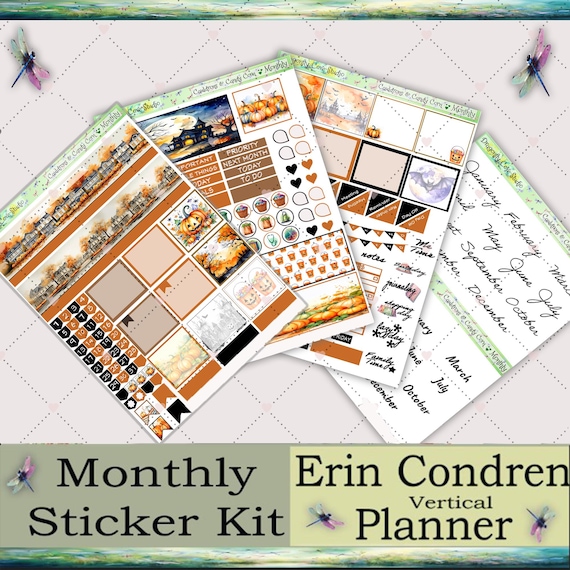 Erin Condren Vertical Planner Printable Stickers Monthly Kit | Cauldrons & Candy Corn | PDF, Silhouette, Cricut