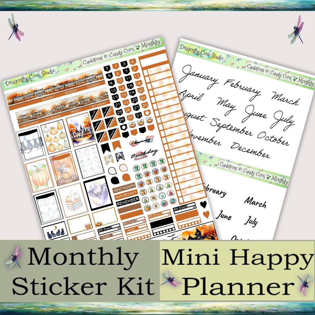 Halloween Planner Stickers: Mini Happy Planner Monthly Kit (PDF, Cricut ...