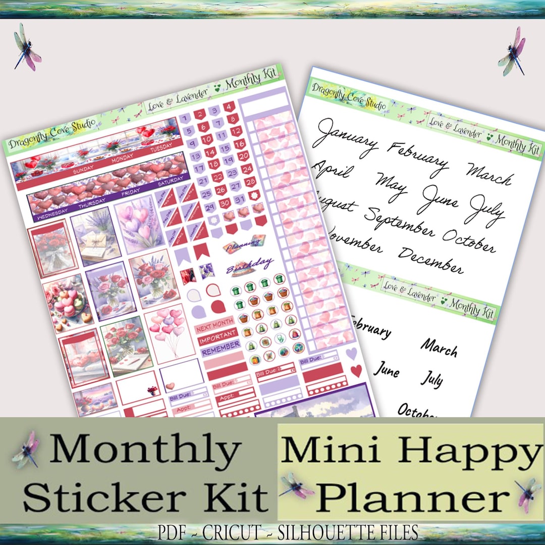 Love & Lavender Mini Happy Planner Monthly Kit | Valentine Floral ...