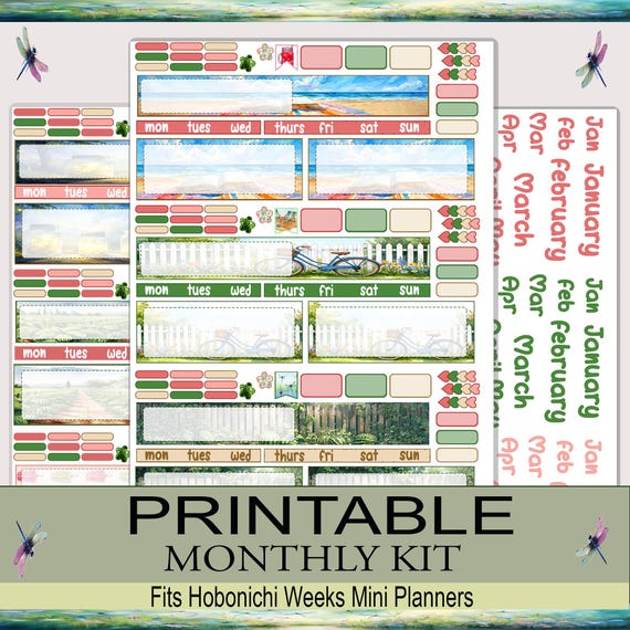 Hobonichi Mini Weeks Planner Stickers | Monthly Kit | Cottagecore | Lazy Days & Watermelon Ways (PDF, Cricut, Silhouette)