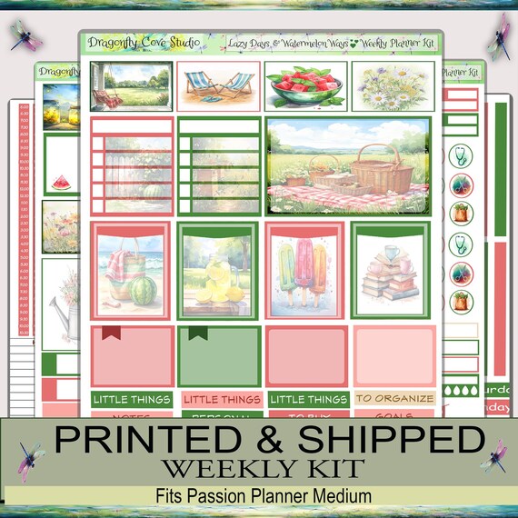 Passion Planner Medium Weekly Sticker Kit | Cottagecore | Lazy Days & Watermelon Ways | Printed, Shipped