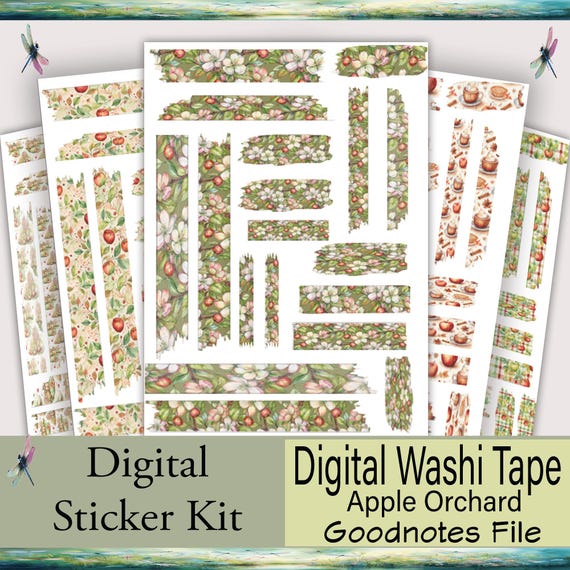 Goodnotes Digital Washi Tape – Apple Orchard Theme | Cute Planner Stickers | Farmhouse-Themed Scrapbooking Supplies