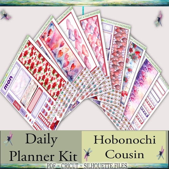 Hobonichi Cousin Daily Planner Printable Stickers Kit: Love & Lavender (PDF, Cricut, Silhouette)