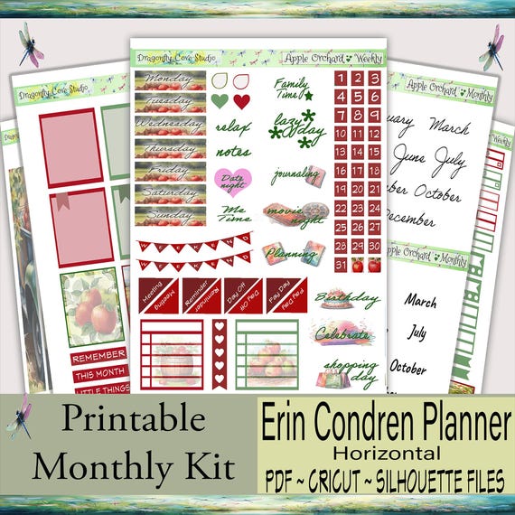 Erin Condren Horizontal Planner - Printable Planner Stickers Kit | Charming Apple Orchard | Silhouette & Cricut Cut Files + PDF