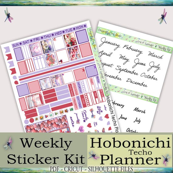 Hobonichi Techo Weekly Sticker Kit: Love & Lavender Valentine | Silhouette +  Cricut + PDF