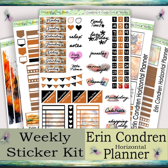 Erin Condren Horizontal Planner Printable Stickers Kit | Cauldrons & Candy Corn | Silhouette + Cricut Cut Files + PDF