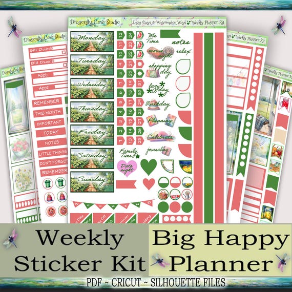 Big Happy Planner Weekly Sticker Kit | Lazy Days & Watermelon Ways | Silhouette, Cricut, PDF Files