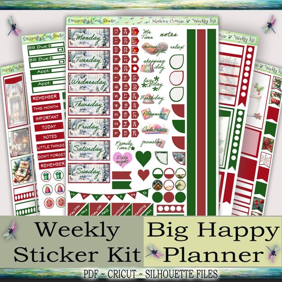 Big Happy Planner | Printable Weekly Sticker Kit | Mistletoe Cottage | Silhouette + Cricut + PDF for Hand Cutting