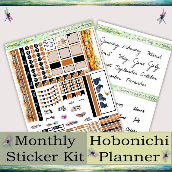 Hobonichi Planner Printable Stickers Monthly Kit - Cauldrons & Candy Corn | Silhouette, Cricut Cut Files, PDF for Hand Cutting