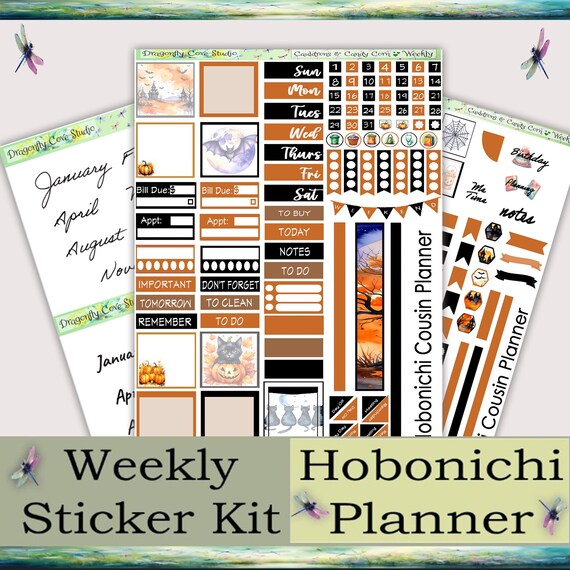 Hobonichi Cousin Weekly Planner Printable Stickers Kit - Cauldrons & Candy Corn: Silhouette, Cricut Cut Files and PDF for Hand Cutting