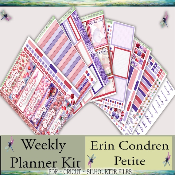 Erin Condren Petite Weekly Planner Printable Stickers Kit: Love & Lavender (PDF, Cricut, Silhouette)