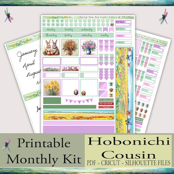Hobonichi Cousin Monthly Printable Easter Sticker Kit | PDF + Silhouette & Cricut Cut Files