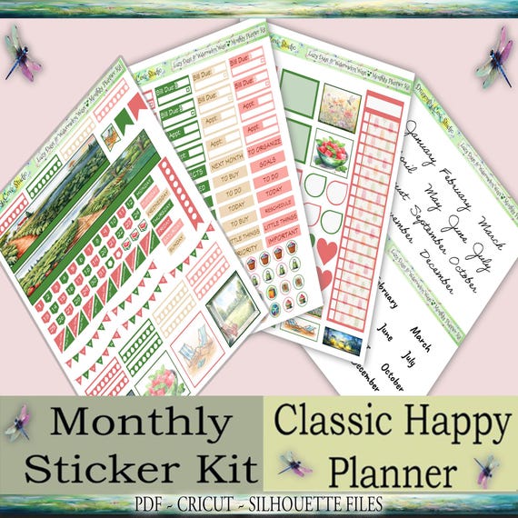 Classic Happy Planner Monthly Sticker Kit | Lazy Days & Watermelon Ways | Silhouette, Cricut, PDF Files