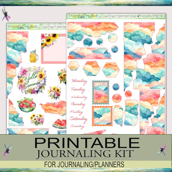 Journal Stickers – Printable Lazy Days & Watermelon Ways Sticker Kit for Cricut, Silhouette, PDF