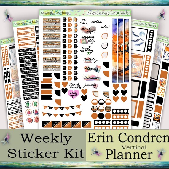 Erin Condren Vertical Planner Printable Stickers Weekly Kit  – Cauldrons & Candy Corn | Silhouette + Cricut Cut Files + PDF for Hand Cutting