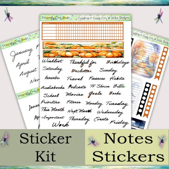 Digital Note Stickers for Goodnotes – Cauldrons & Candy Corn | Cute, Functional for Note-Taking, Planning
