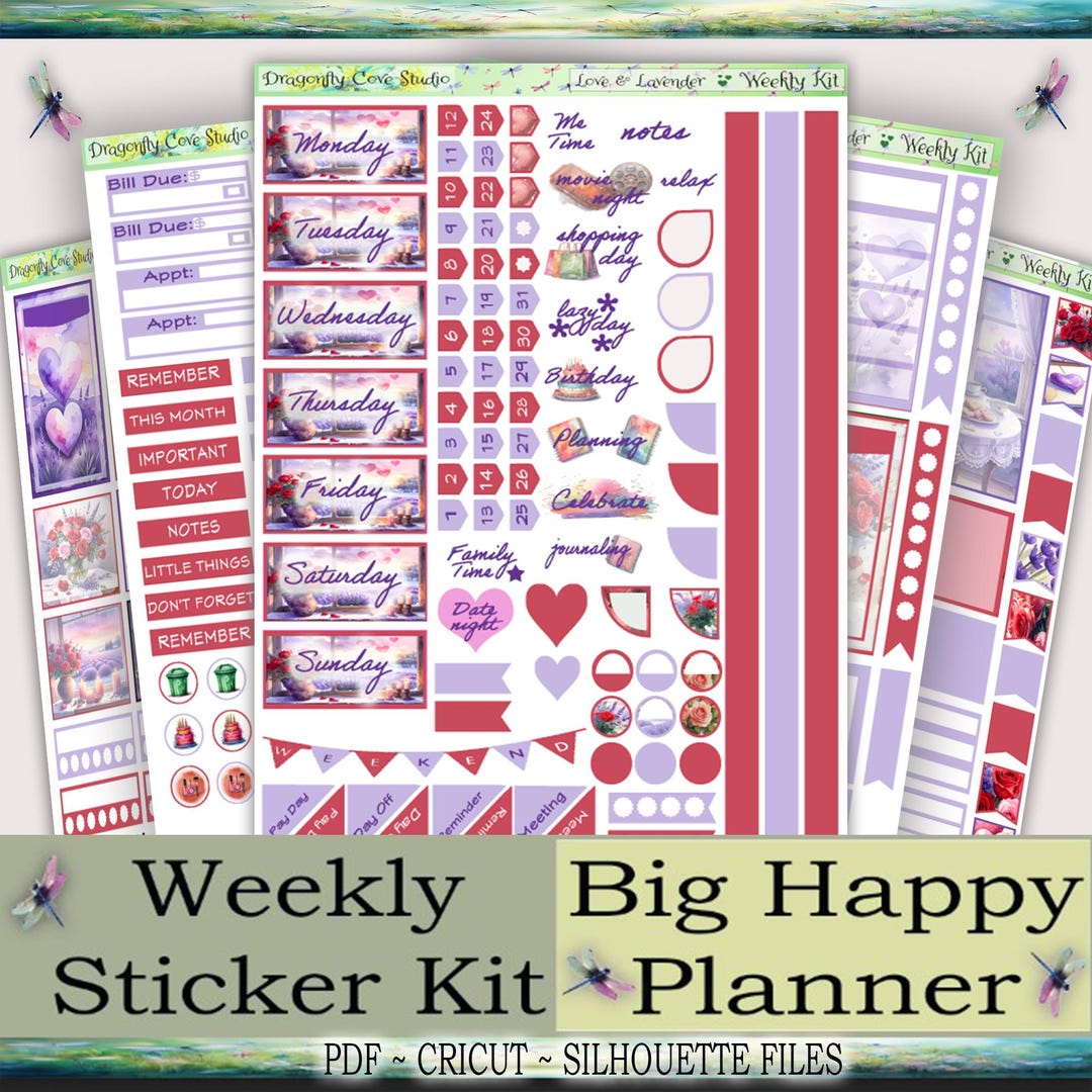Love & Lavender Big Happy Planner Stickers | Weekly Kit (PDF, Cricut ...