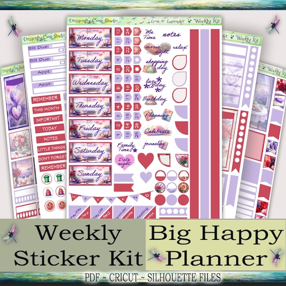 Big Happy Planner Weekly Printable Stickers Kit | Love & Lavender | Silhouette + Cricut Cut Files + PDF for Hand Cutting