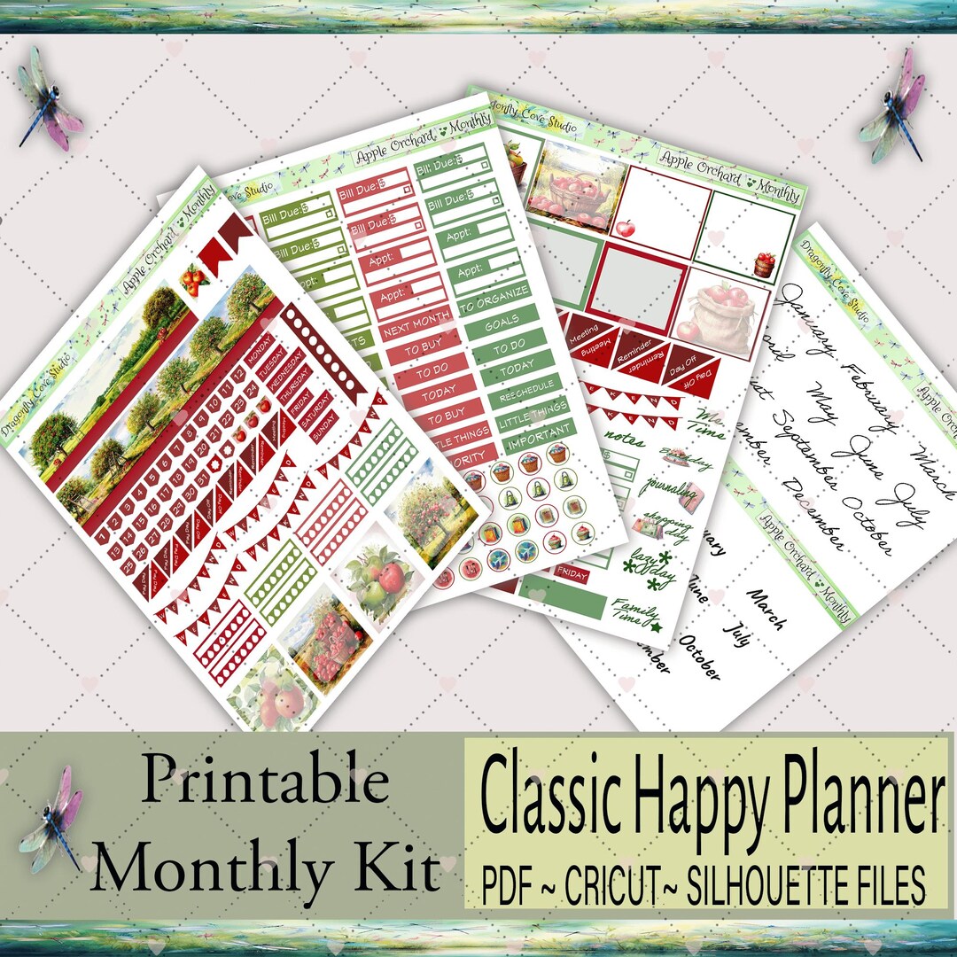 Classic Happy Planner Printable Stickers Monthly Kit | Charming Apple ...