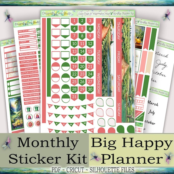 Big Happy Planner Stickers| Monthly | Lazy Days Watermelon Kit (Digital Download)