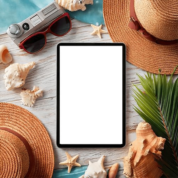 Vertical iPad Mockup - Beach Theme Decor for Digital Art, Printable Display, Coastal Aesthetic, Mockup Showcase & Design Templates