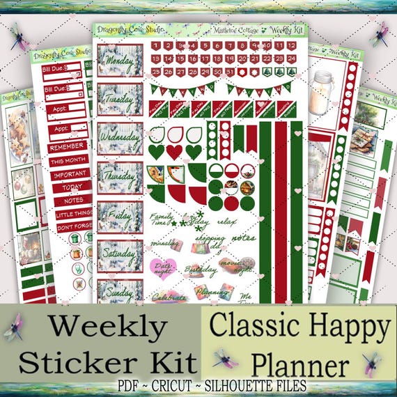 Classic Happy Planner | Weekly Printable Stickers Kit | Mistletoe Cottage | Silhouette + Cricut Cut Files + PDF for Hand Cutting
