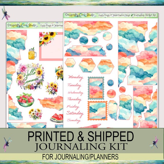 Journal Stickers Kit | Cottagecore Lazy Days & Watermelon Ways | Printed, Shipped