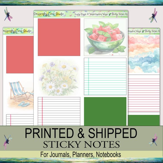 Sticky Notes Stickers Kit | Cottagecore Lazy Days & Watermelon Ways | Printed, Shipped