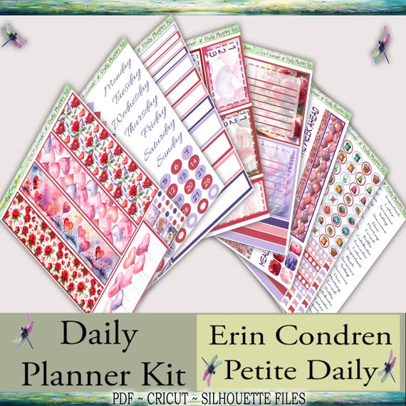 Erin Condren Petite Daily Planner Printable Stickers Kit: Love & Lavender (PDF, Cricut, Silhouette)