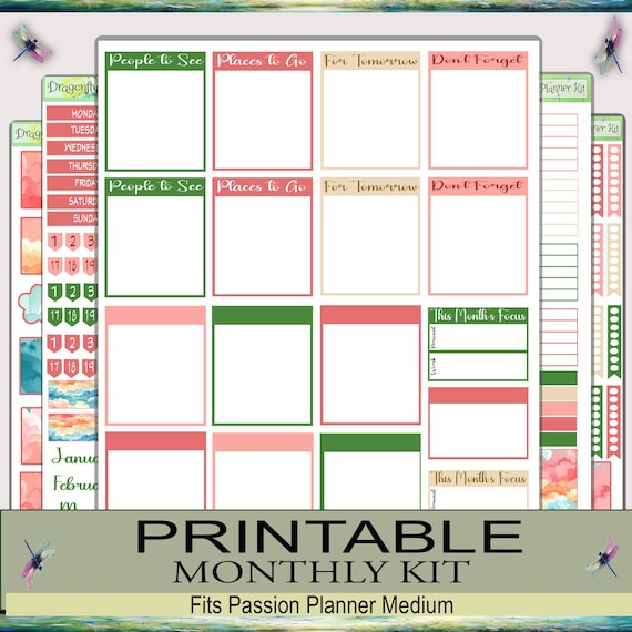 Passion Planner Medium| Monthly Kit | Digital | Lazy Days & Watermelon Ways | Silhouette, Cricut, PDF