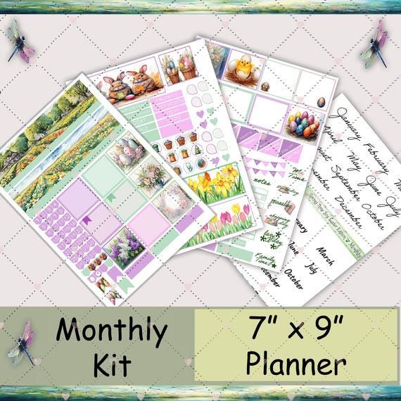 Easter Planner Stickers: 7x9 Monthly Kit (Printed & Shipped to You)