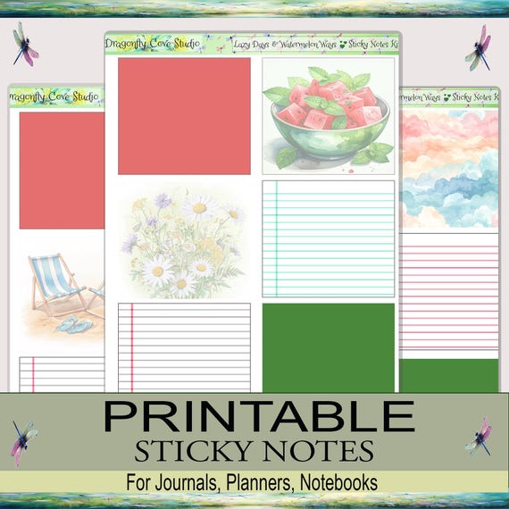 Sticky Notes | Sticker Kit | Printable | Cottagecore | Lazy Days & Watermelon Ways | Silhouette, Cricut, PDF