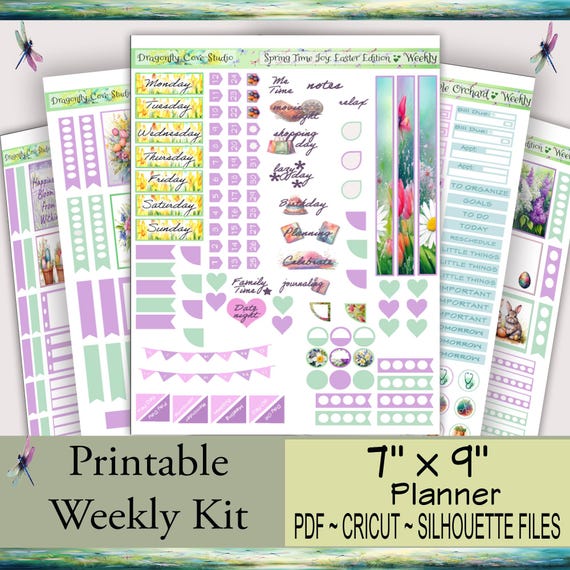 7 x 9 Planner Printable Stickers Weekly Kit | Easter Theme | Silhouette & Cricut Cut Files + PDF for Hand Cutting