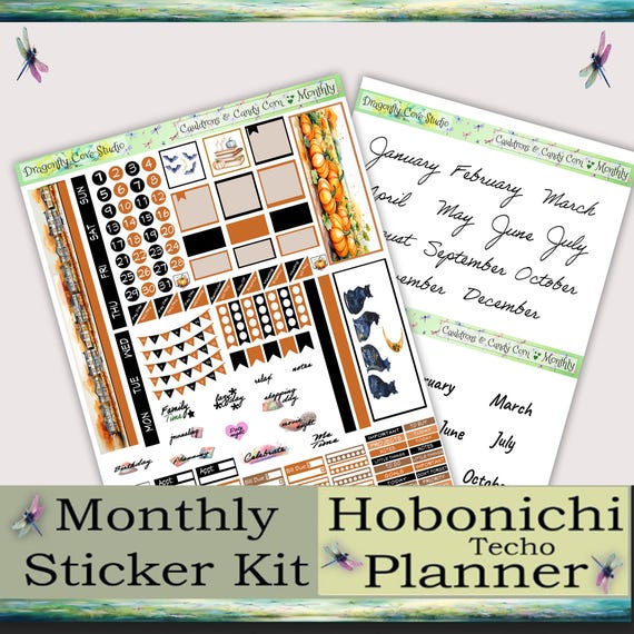 Hobonichi Techo Planner Monthly Printable Planner Stickers Kit – Cauldrons & Candy Corn | Silhouette + Cricut Cut Files + PDF