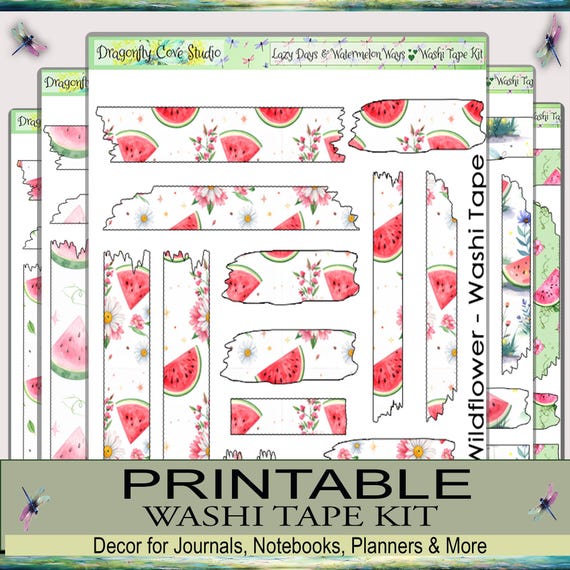 Washi Tape | Sticker Kit | Printable | Cottagecore | Lazy Days & Watermelon Ways | Silhouette, Cricut, PDF